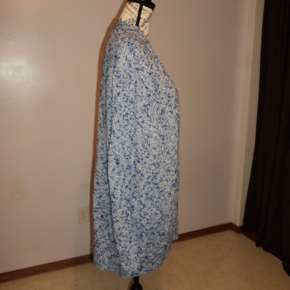 LL Bean Woman's Large Cardigan Sweater Blue White Pockets 100% Cotton - Picture 5 of 12